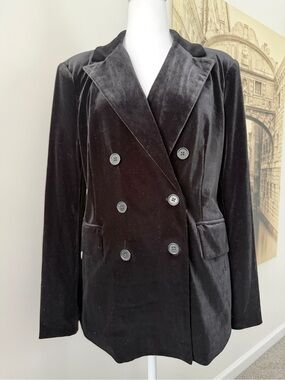 Like New Black Velvet Double-Breasted Blazer Jacket - Women